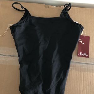 Keyhole black lace trim leotard